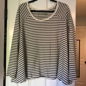 We The Free White & GreyStriped Waffle Long Sleeve